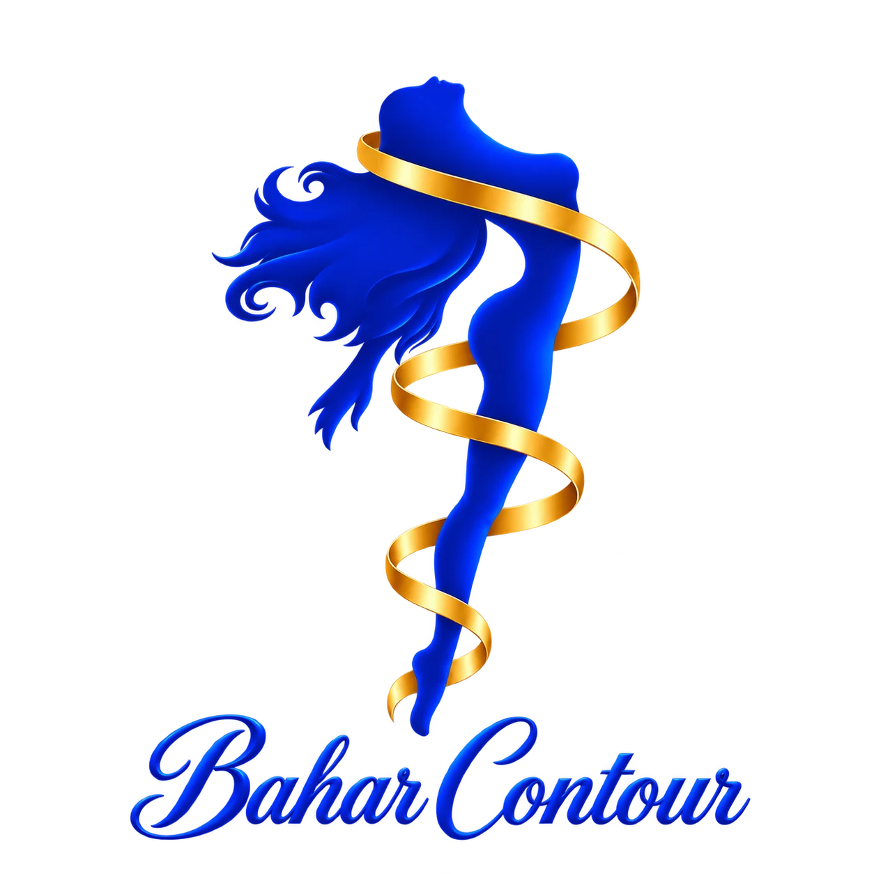 Bahar Contour blue figure with a gold ribbon logo